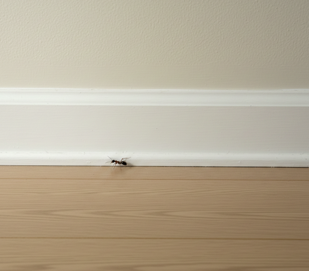 Ants before spring indoors near baseboard